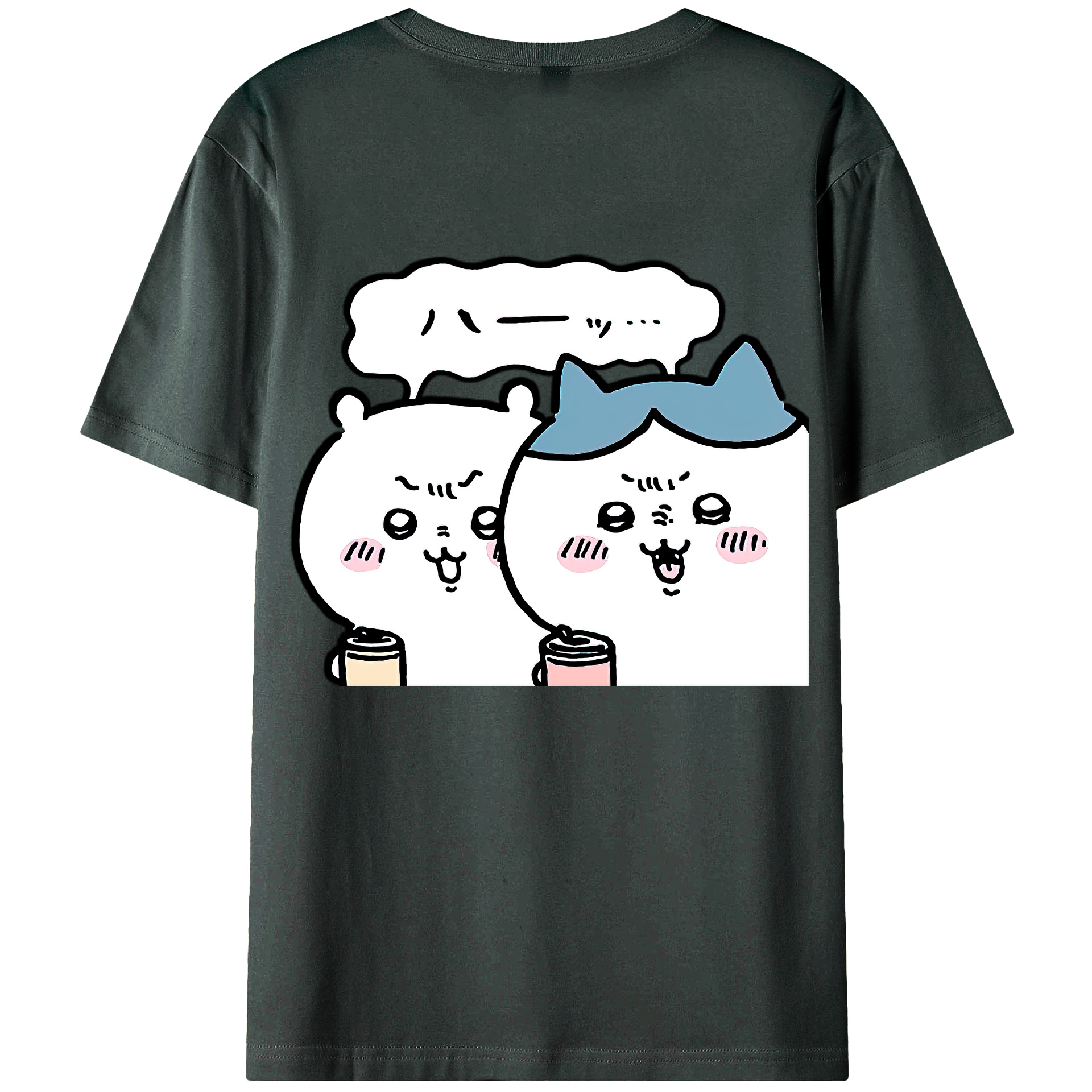 （画像用） ちいかわ ハチワレ Chii-kawa hachiware 綿100％ メンズ半袖Tシャツ（バックプリント） 通気性